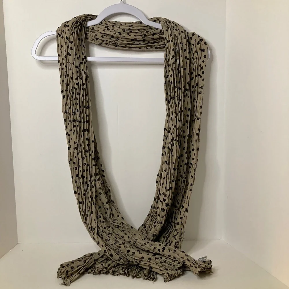 Womens Dana Buchman Crinkle Silk Polka Dot Scarf Tan Black 28 x 70